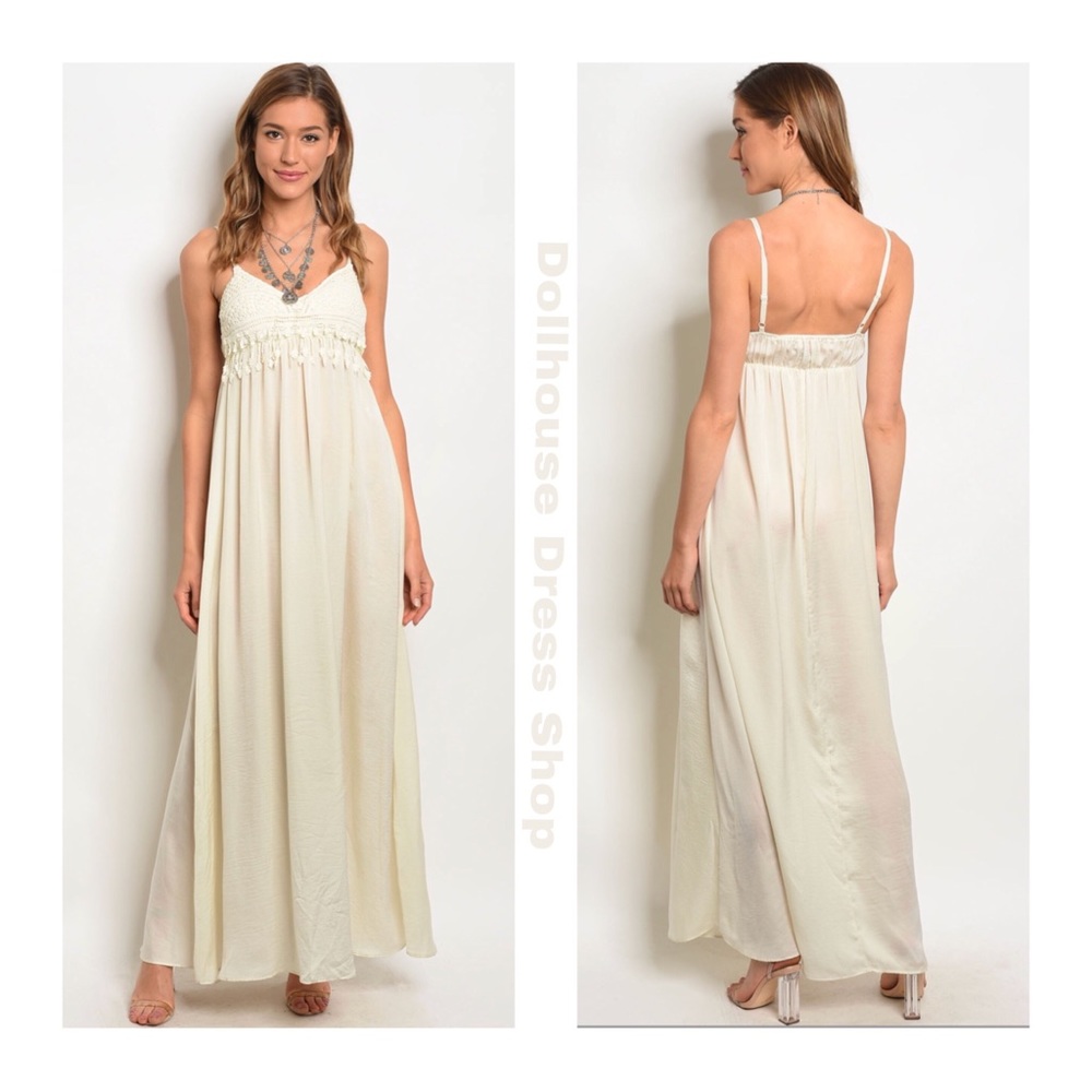 Tassel V-Neck Crochet Top Maxi Dress